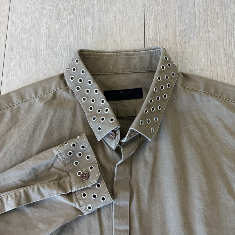 Burberry Prorsum Shirt Mens Size 15 3/4-40 Collar Holes Green Brown Runway Italy